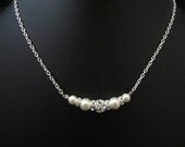 Simply elegant wedding, bridal jewelry, bridal necklace, wedding necklace, pearl necklace, swarovski pearls, rhinestones