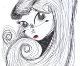Black and white ink sketch print 8x10 princess portrait