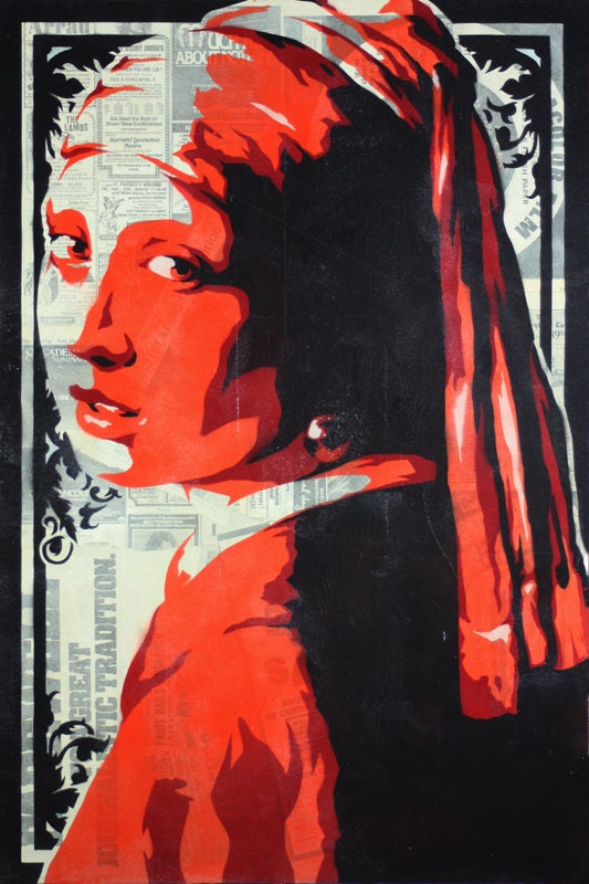 Stenciled Print of Vermeer's Girl With A Pearl Earring