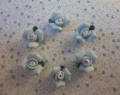 Sweet Blue Ceramic Rose Flower Flat Back 11mm Cabochons - Qty 6