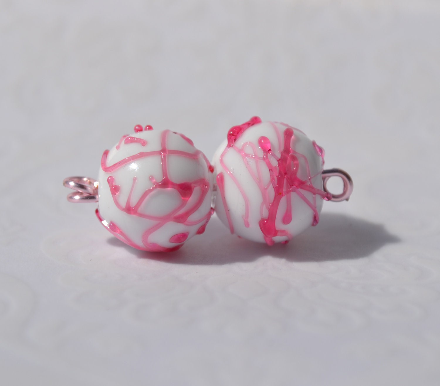 Swizzle Pink-Pair of 2 Lampwork Glass Beads-Earring pair-OOAK-Handmade-SRA-earring beadsFREE Shipping
