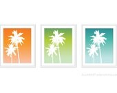 Palm Trees Digital Print Set Beach House Decor Modern Wall Art Ombre Gradient Color Fade - Orange Green Turquoise