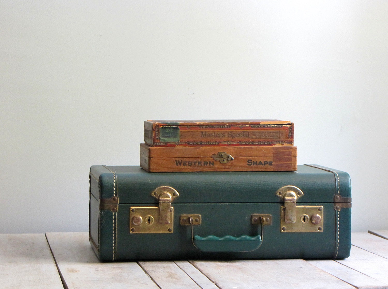 vintage small green suitcase