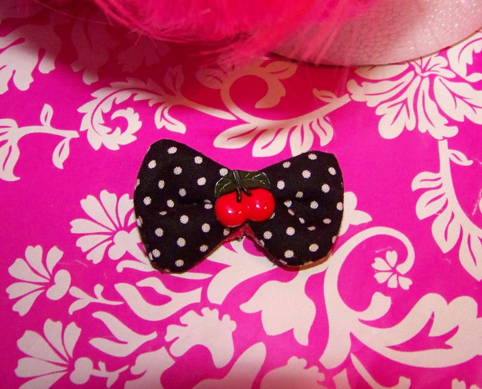 Black - White Polka dots - Cherries - Hair bow - Girls
