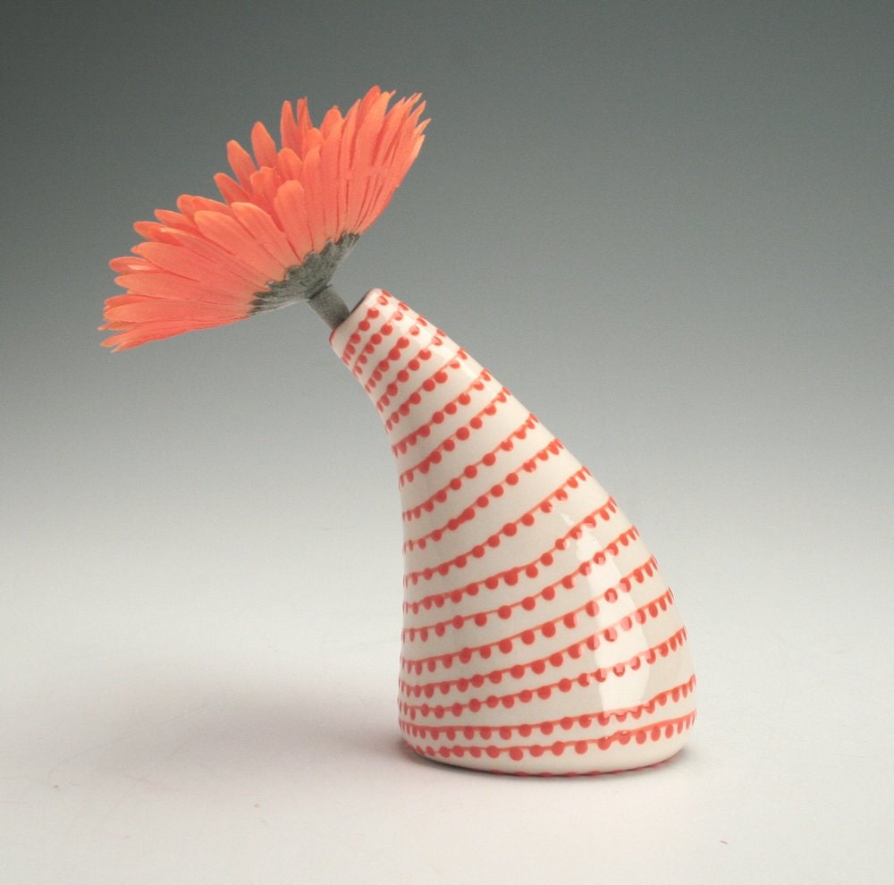 Orange Spiral Vertigo See Ya Later Tilt Vase Hand Painted Flower Holder