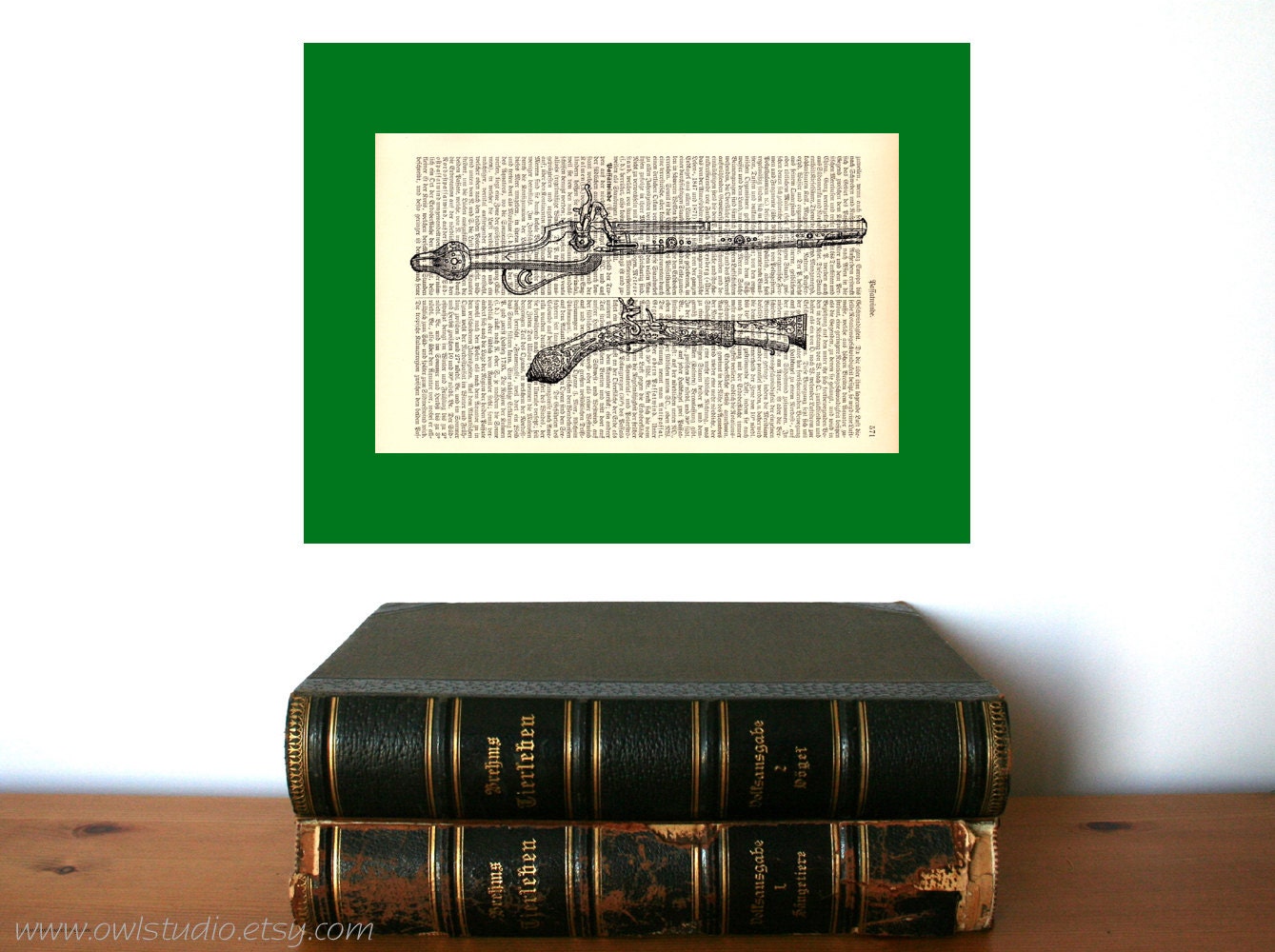 Pistols 17th Century Vintage Art Print on Antique 1896 Dictionary Book Page