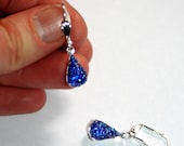 Vintage German glowing Iridescent Blue sugar glass silver plated earrings