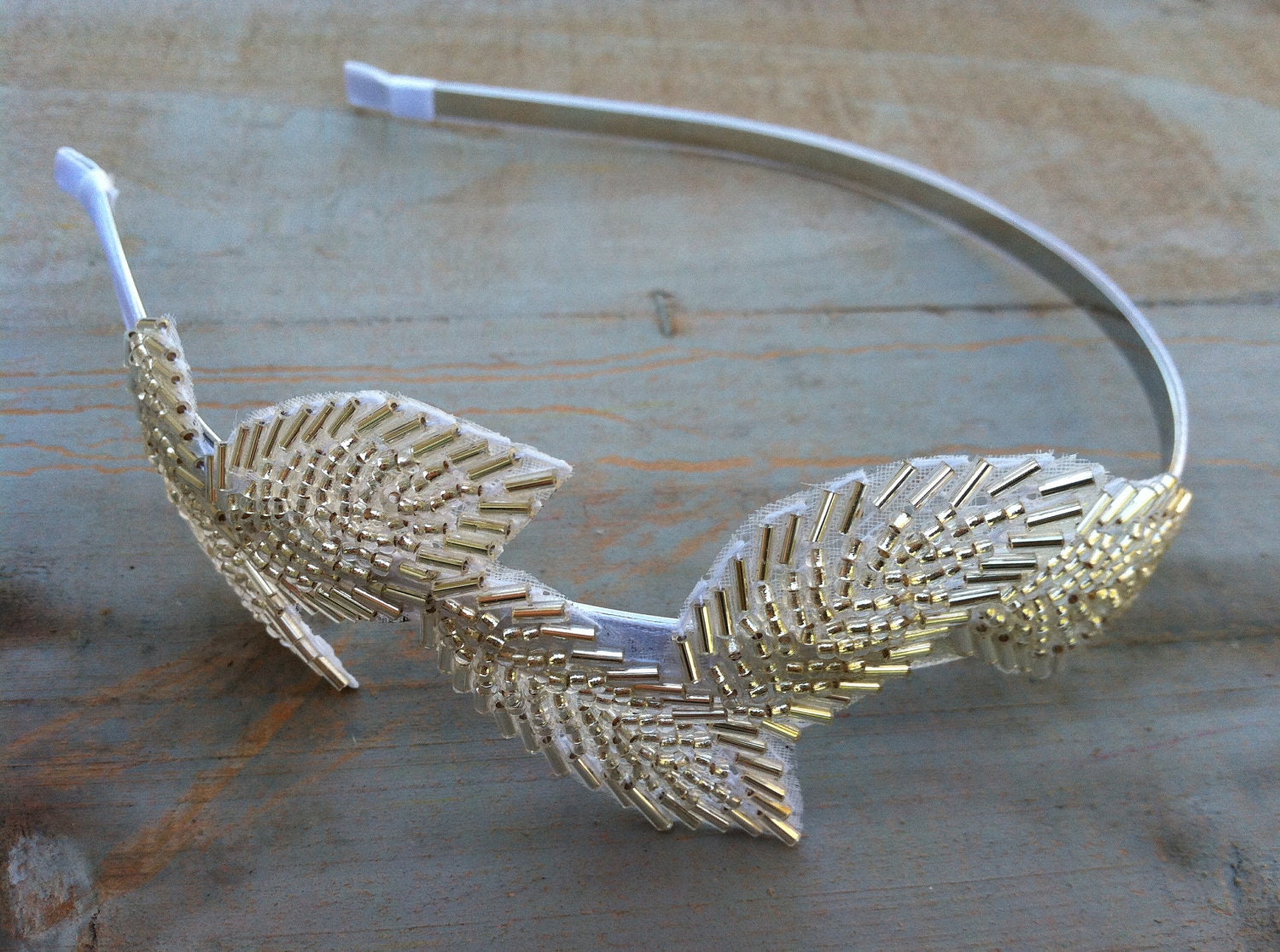 Grecian Headband, Bridal Headband, Beaded Leaf Headpiece, Greek, Athena