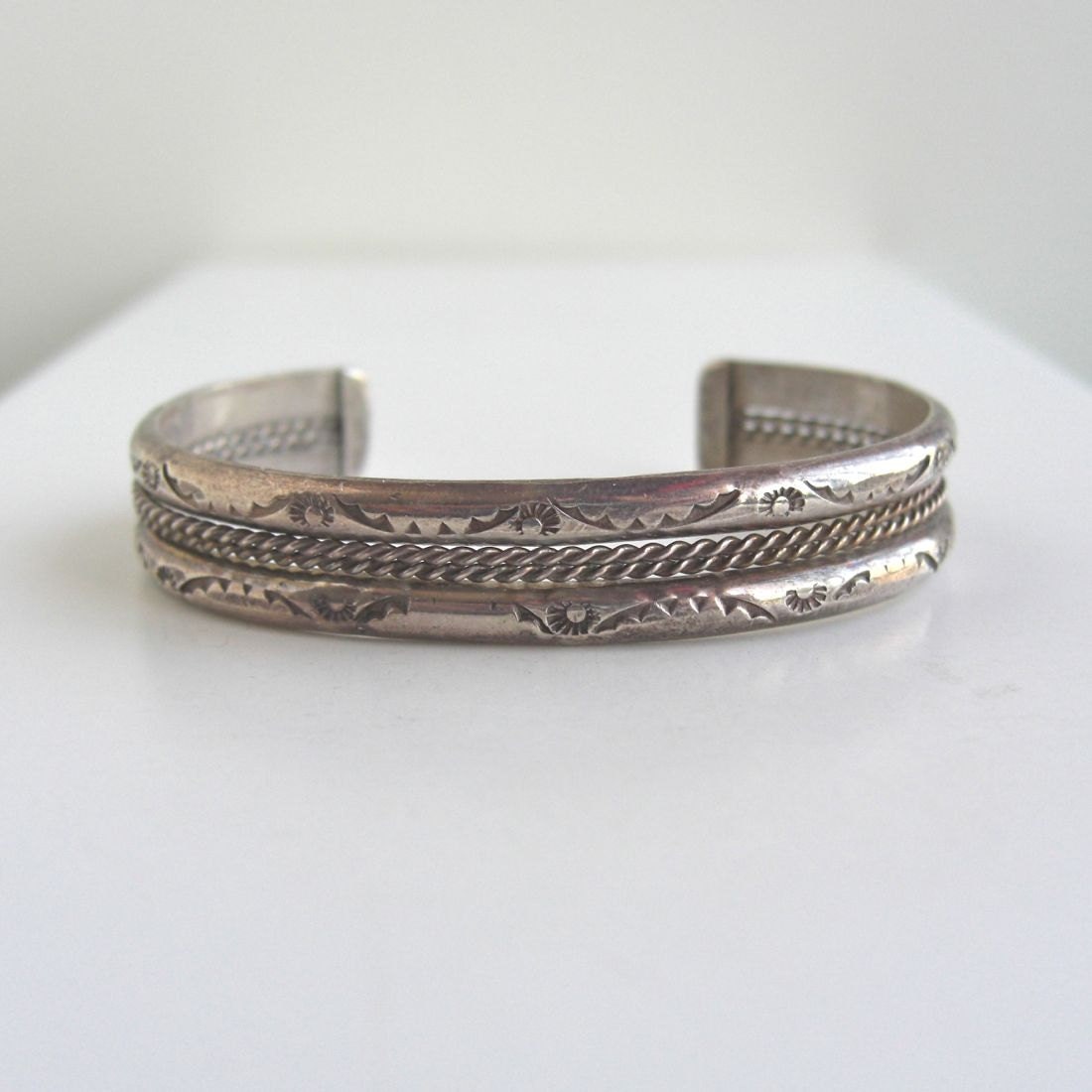 Vintage Sterling Silver Cuff Bracelet - Stamped Southwestern Designs