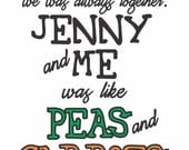 Typography Art Print - Peas and Carrots - black, green, orange - Forrest Gump quote - cute and whimsical