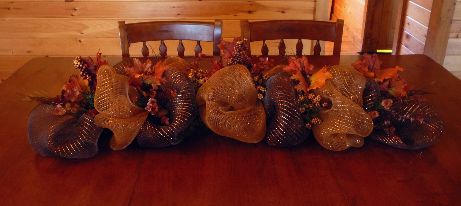 Fall Centerpiece, Table Decor, Mesh Centerpiece, Fall Mesh Centerpieces, Burnt Orange Chocolate - Item 367