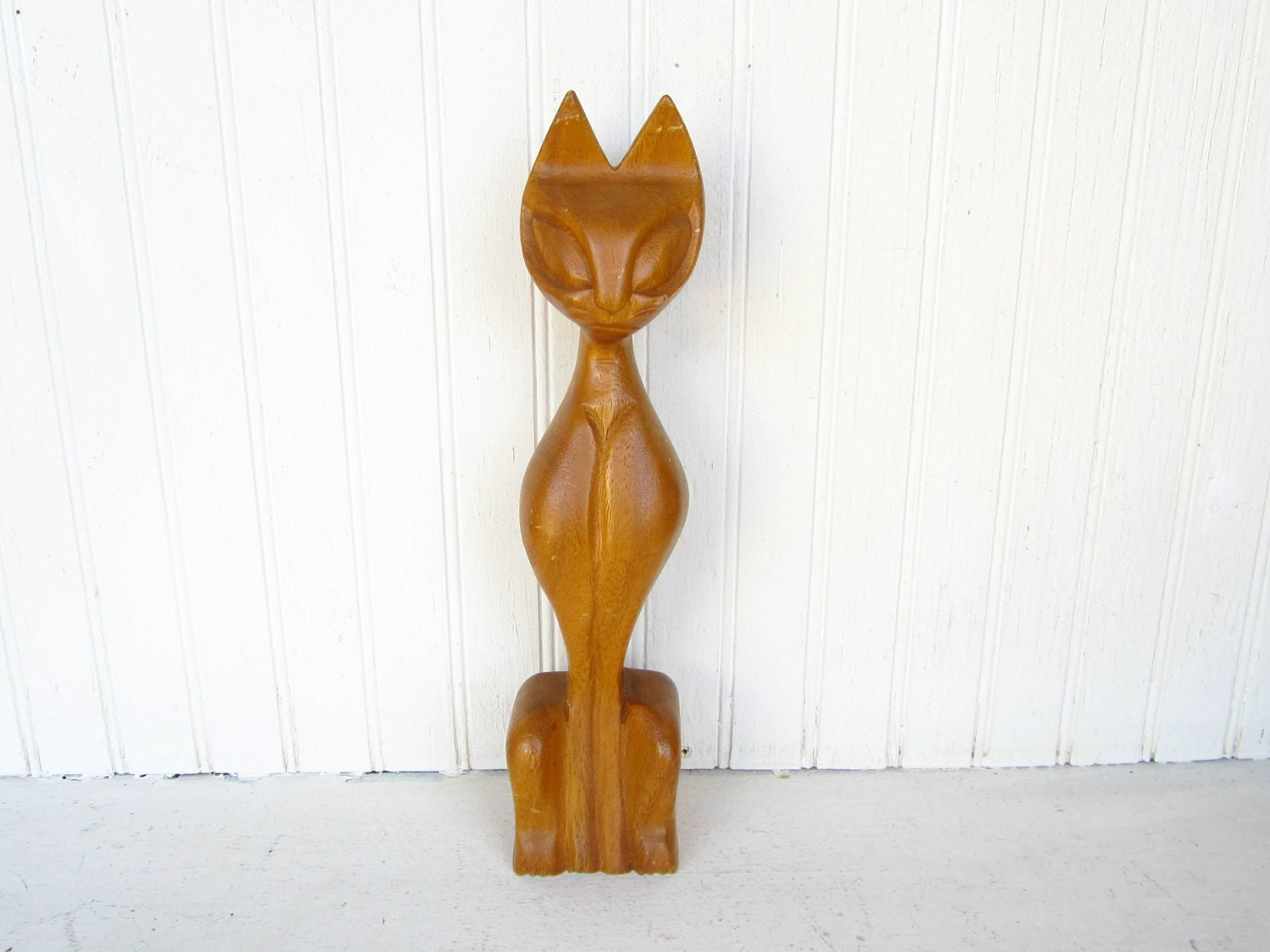 Vintage Wooden Carved Cat Figurine From The by thejunkman on Etsy