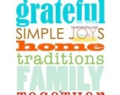 Grateful Family Subway Art Poster Print Manifesto . 8x10 Graphic Typography // Fall Autumn Thanksgiving Christmas // Choose Your Color