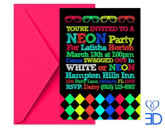 Neon Party Collection - Printable 5X7 Invitation Il_570xn