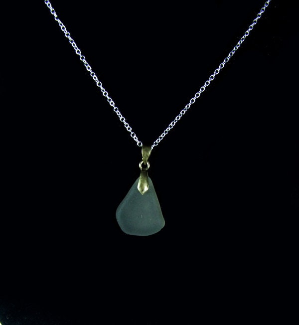 Grey Sea Glass Pendant with silver 925 chain