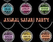 Animal Safari Personalized Party Favor Pack of SIX Pendant Necklaces or Zipper Pulls