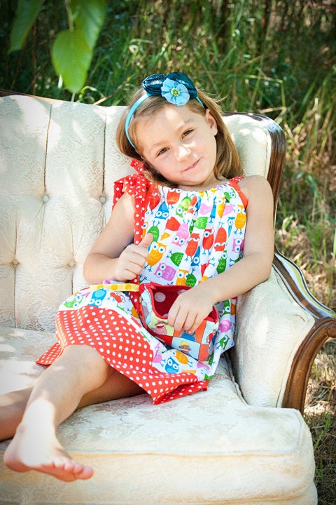 Pillowcase Dress in Urban Zoologie Owls on White Bright Rainbow by Ann Kelle