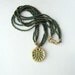 Jewelry Necklace Rustic Polymer Leaf Pendant Shimmer Green Pearl Three Strand Seed Bead