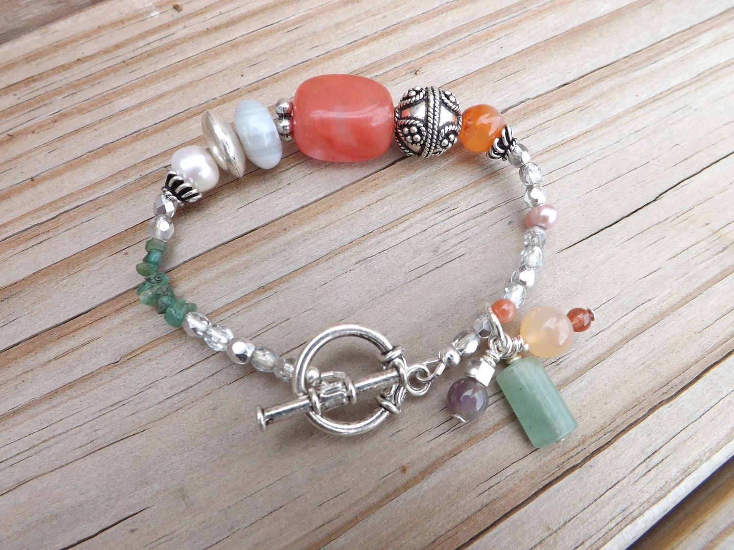 Artisan Bracelet Whimsical  Stone Charms