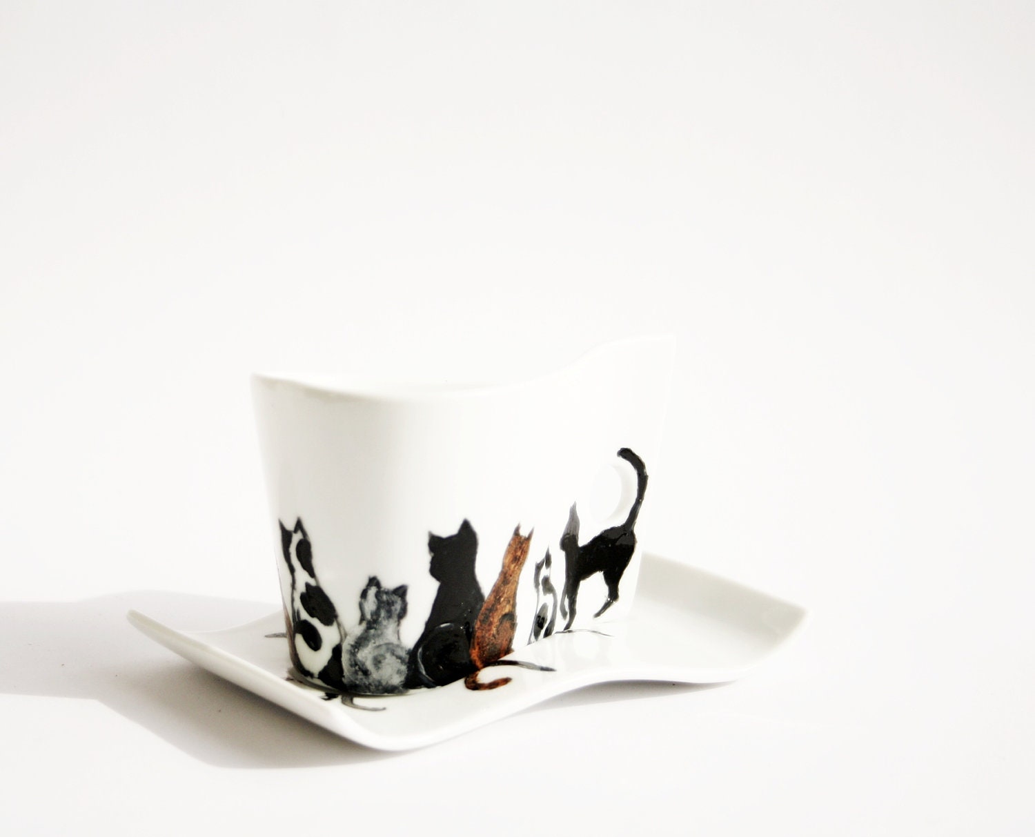 Coffee Ceramic Cup Hand Painted Cats