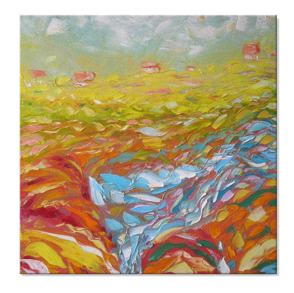River's Birth  FREE SHIPPING Original Oil Painting on Canvas Palette Knife - by SOLOMOON - gallery fine art ready to hang impasto