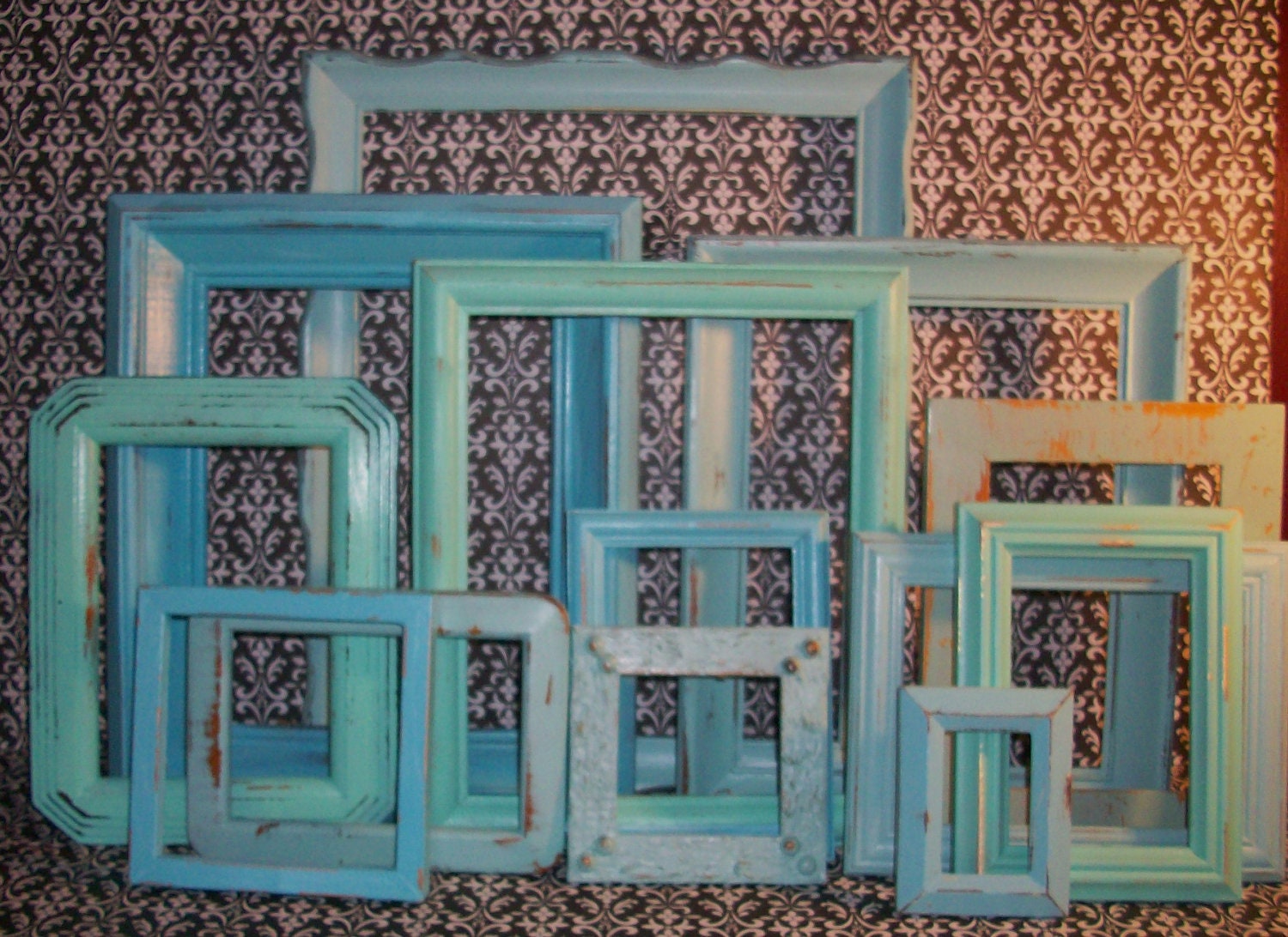 DO NOT BUY 13 Beach Themed Picture Frames in Robin's Egg Blue, Sea Foam Green and Beach Glass