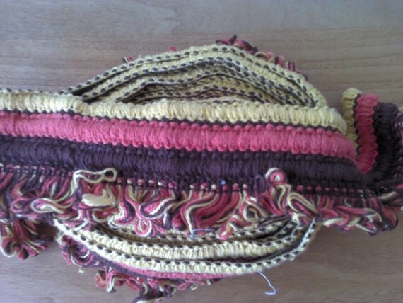 Vintage  Fringe Orange, Brown, Yellow 5 Yards by 3 inches Wide L0347