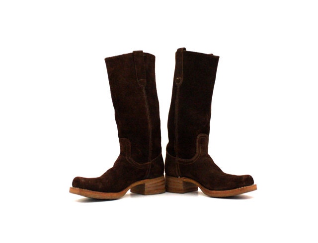 Vintage CHOCOLATE Brown Suede Campus Boots Size 8 1/2 D