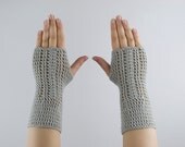 fingerless gloves crochet mittens lace silver -  arm wrist warmers for her winter fashion - the cealeno line - merino wool