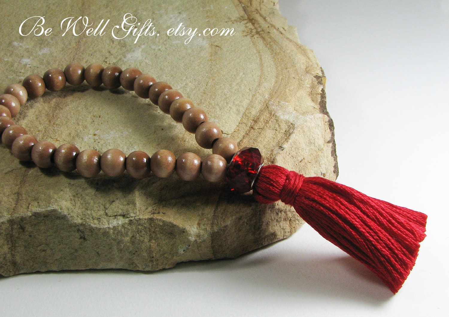 Wrist Mala Meditation Bracelet, Ruby Crystal,