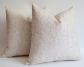 Sukan / SET (2 piece) Beige-White Raw Linen Pillow Cover, Natural Slip Cover Decorative Eco Friendly  -18x18 inch