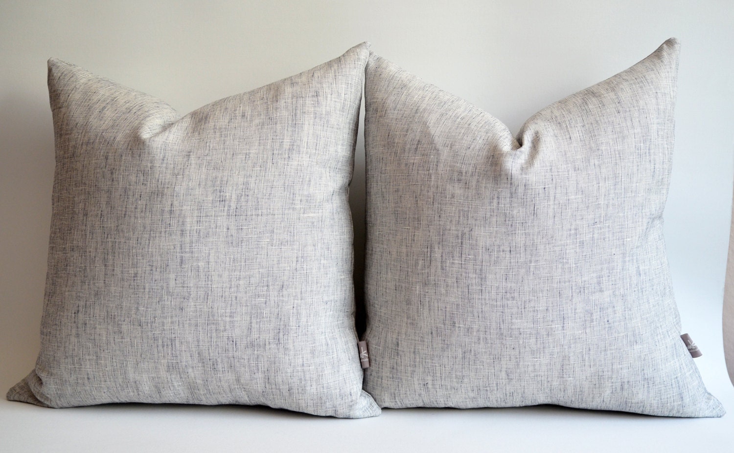 Sukan / SET (2 piece) Navy Blue - White Raw Linen Pillow Cover, Natural Slip Cover Decorative Eco Friendly  - 22x22 inch
