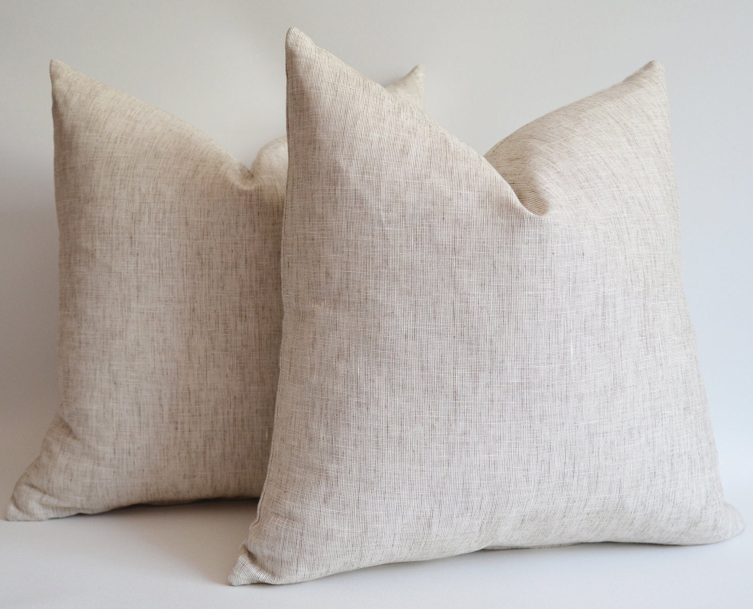 Sukan / SET (2 piece) Beige-White Raw Linen Pillow Cover, Natural Slip Cover Decorative Eco Friendly  -18x18 inch