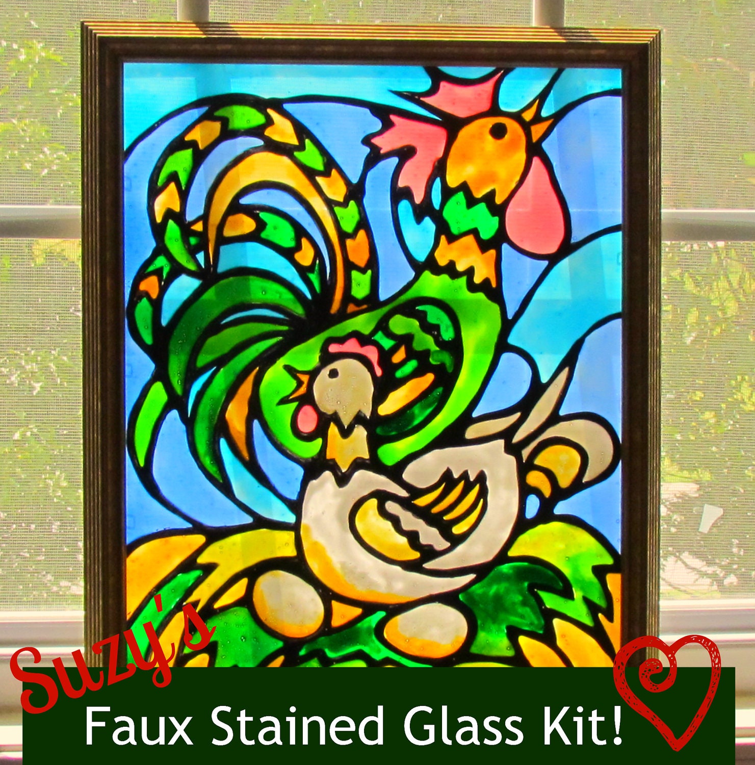 Chicken Hen Rooster Faux Stained Glass Kit By Suzyssitcomstore 4750