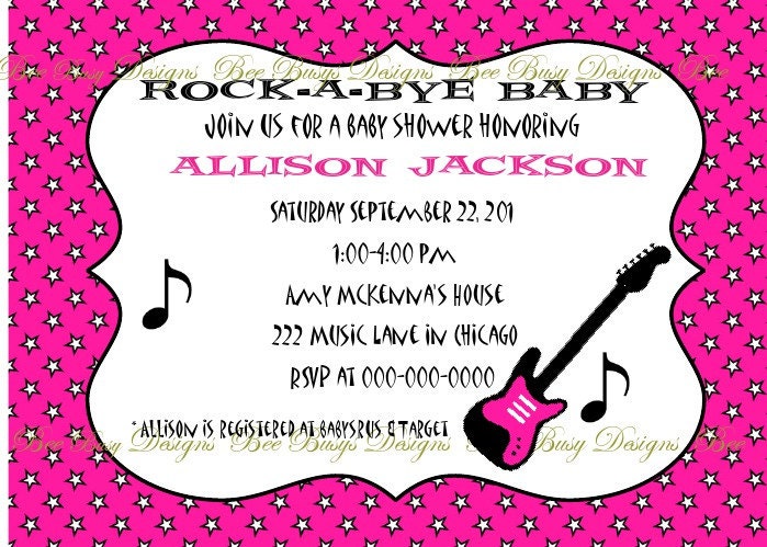 Printable Girl Pink Rock and Roll Baby Shower Invitation