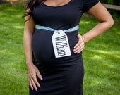 Maternity Photo Prop, Wooden painted hang tag label, with ribbon for your photo shoot
