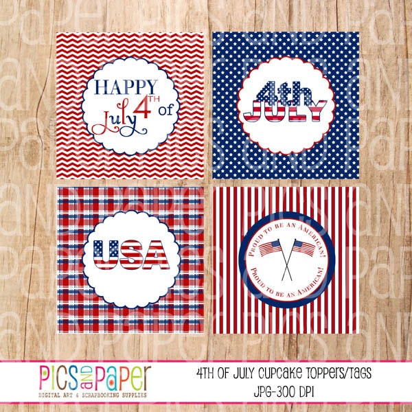 4th of July Printable cupcake toppers, tags, labels  P17