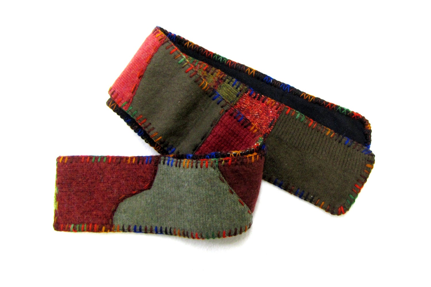 Upcycled Wool Sweater Scarf Made from Recycled Felted Sweaters, Fleece Backing and blanket stitched edges - 1
