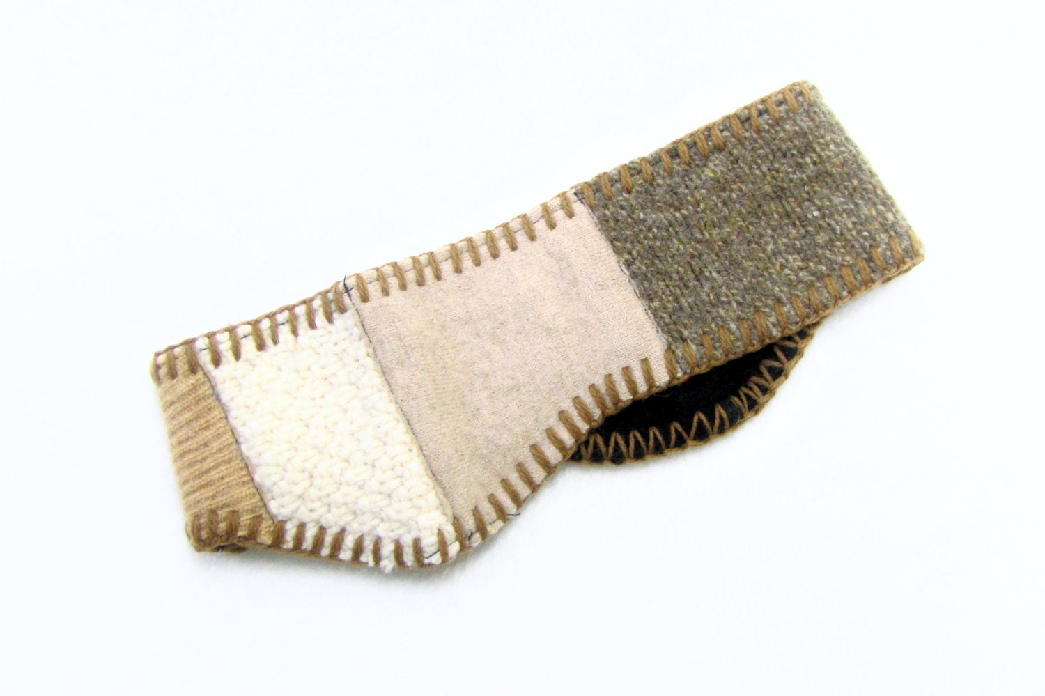 Upcycled Wool Sweater Ponytail Headband Made from Recycled Felted Sweaters, Fleece Backing and blanket stitched edges - 1