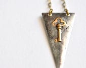 Key no.1 - Handmade Rustic Geometric Pendant and Oxidized Brass Chain Necklace