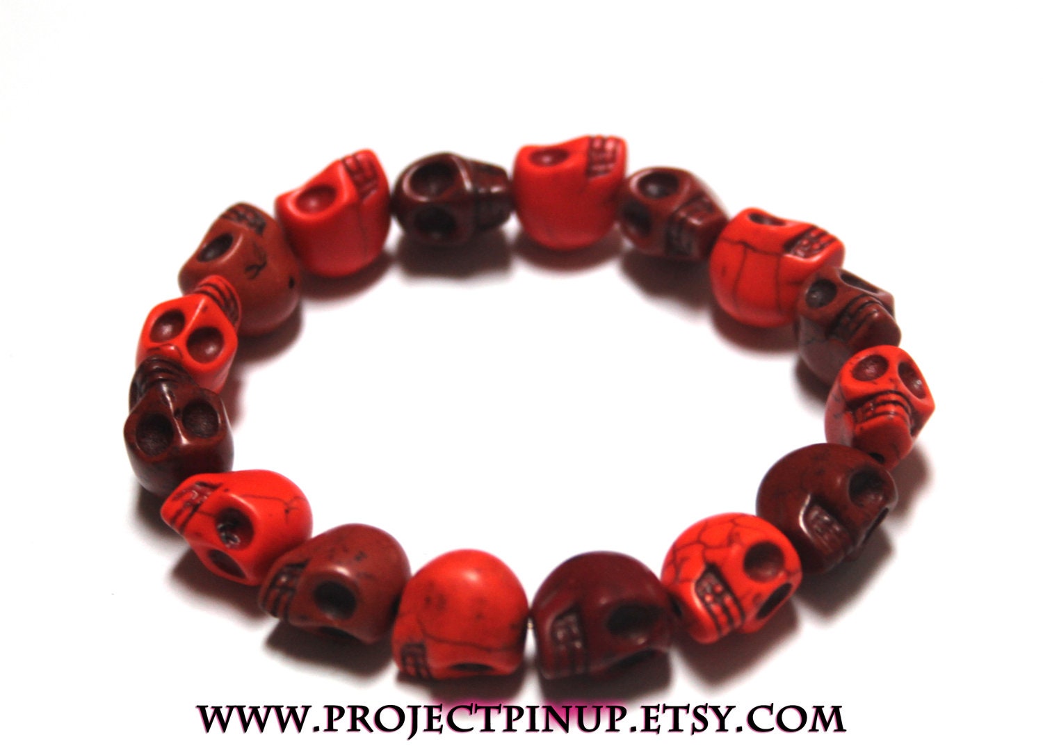 Orange and Brown Carved Turquoise Skull Bracelet