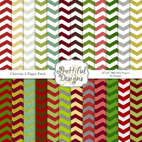 Christmas Chevrons Digital Paper Pack - Personal and Commercial Use - Chevron Set 5 (436) Il_570xn
