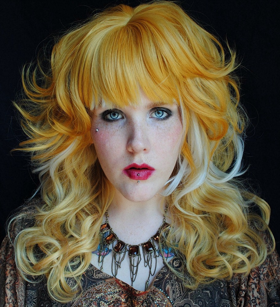 SILVER SUNSHINE wig // Yellow Blonde Golden Silver Gray Hair // Curly Halloween Thick Cosplay