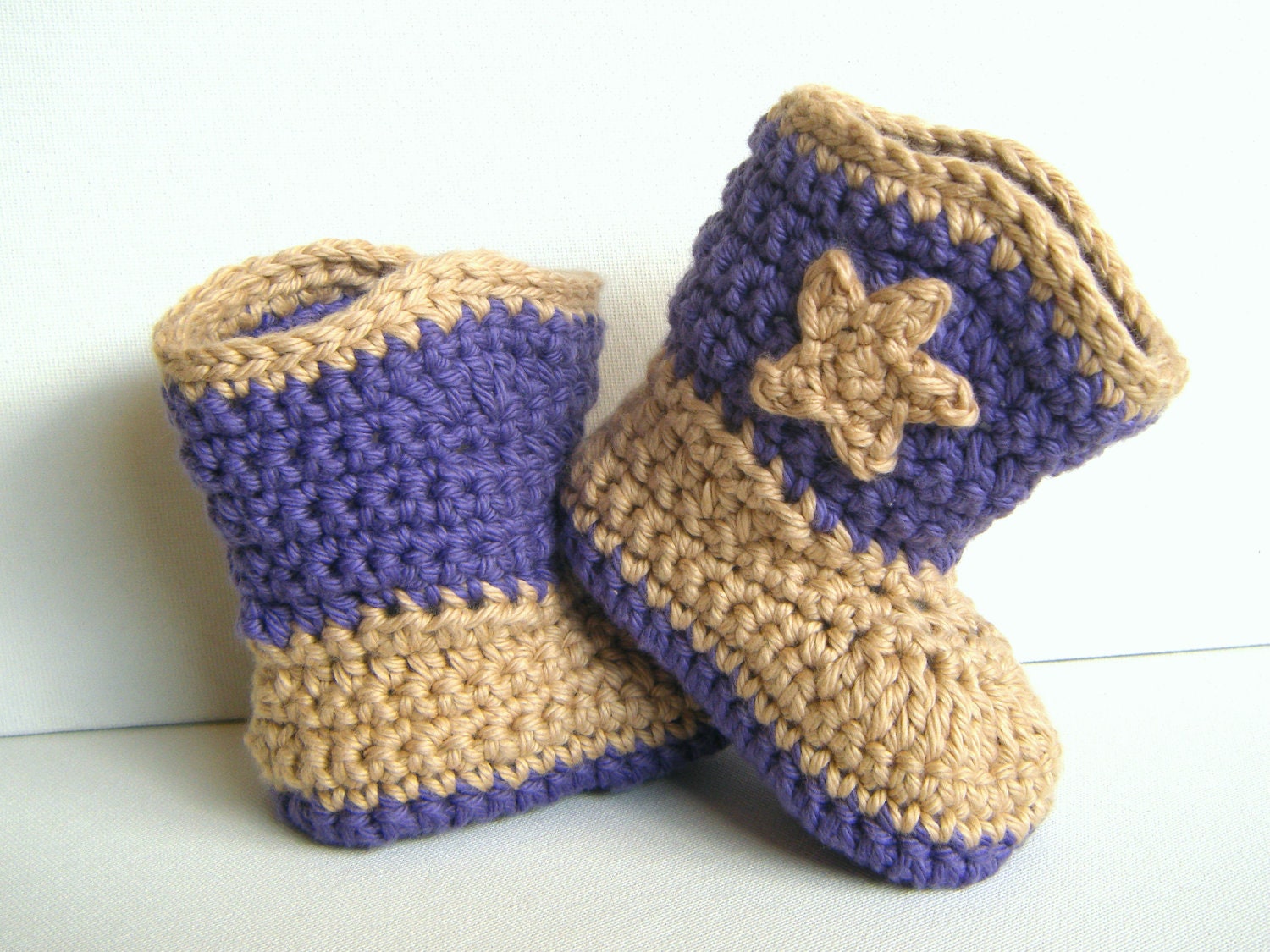 Crocheted  Cotton Baby Cowboy boots 3-6 months READY TO SHIP