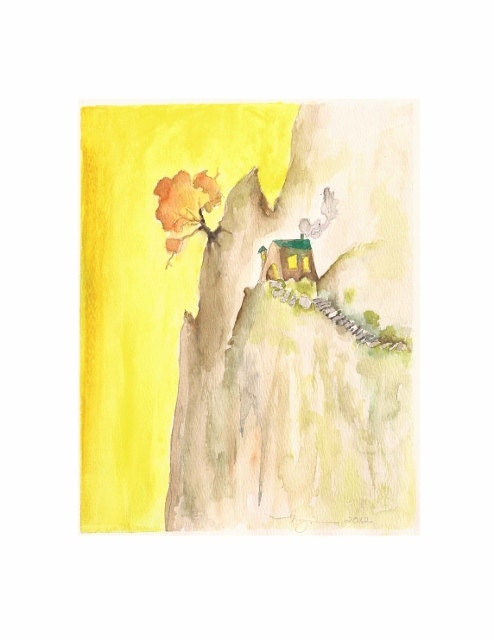 Mountain Light, 7.5"x9.75" print of imaginative watercolor painting