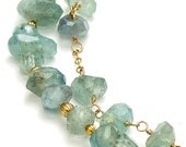 Handmade Aquamarine Necklace Organic Faceted Nugget Gold Chain