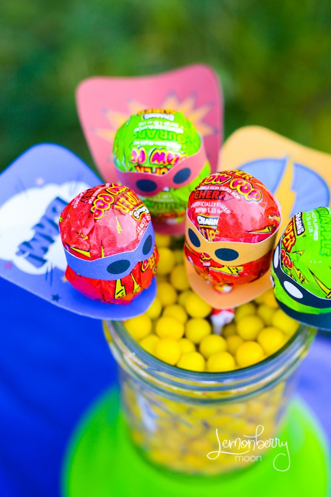 Superhero Lollipop Masked Men Party Favors - 8 DESIGNS - You Print - INSTANT DOWNLOAD Il_570xn