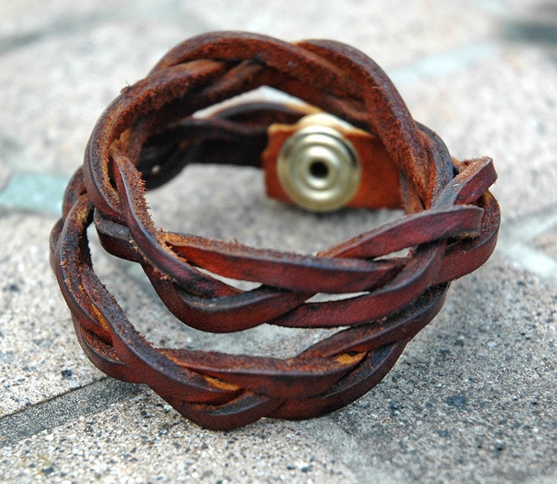Rustic Mystery Braid Leather Double Wrap Bracelet