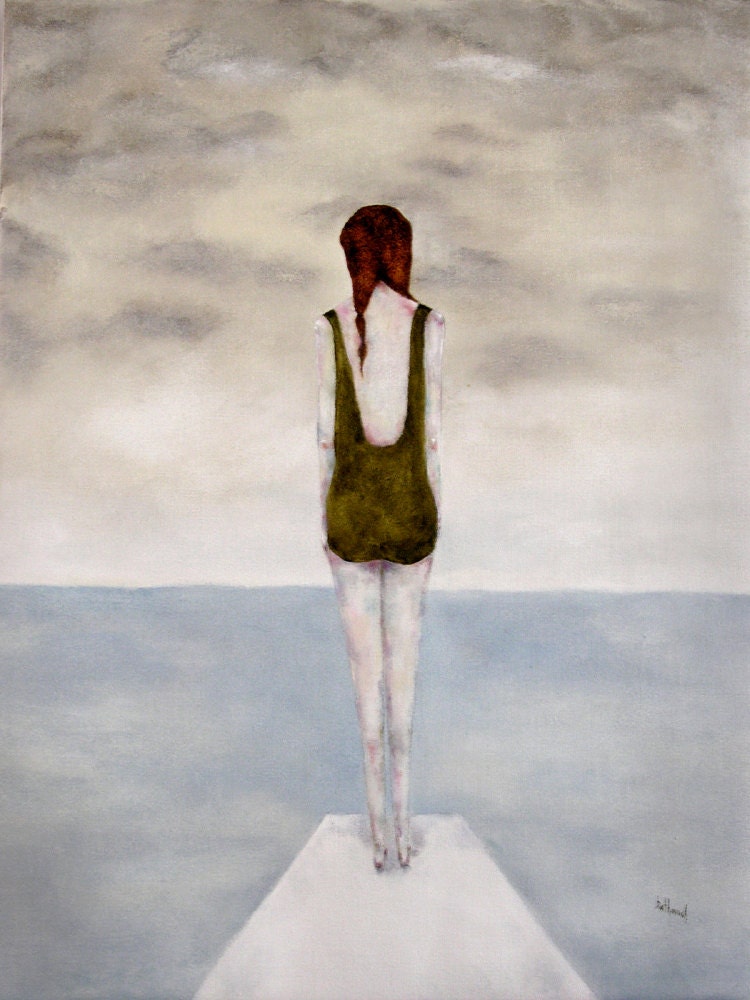 Summer swimming art modern figurative girl art print "Maritime" ocean and sea - inapaleplace