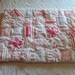 Cute vintage chenille patchwork doll quilt, lovey or pet bed, pink and white